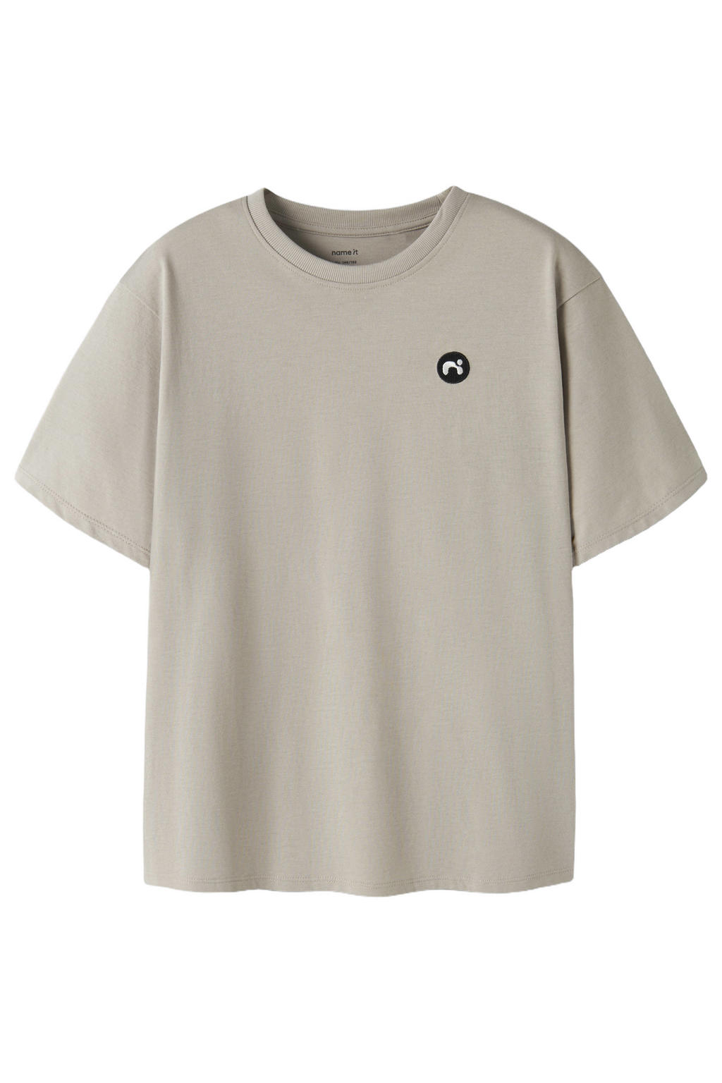 Zandkleurige jongens NAME IT KIDS T-shirt van katoen met effen, korte mouwen en ronde hals