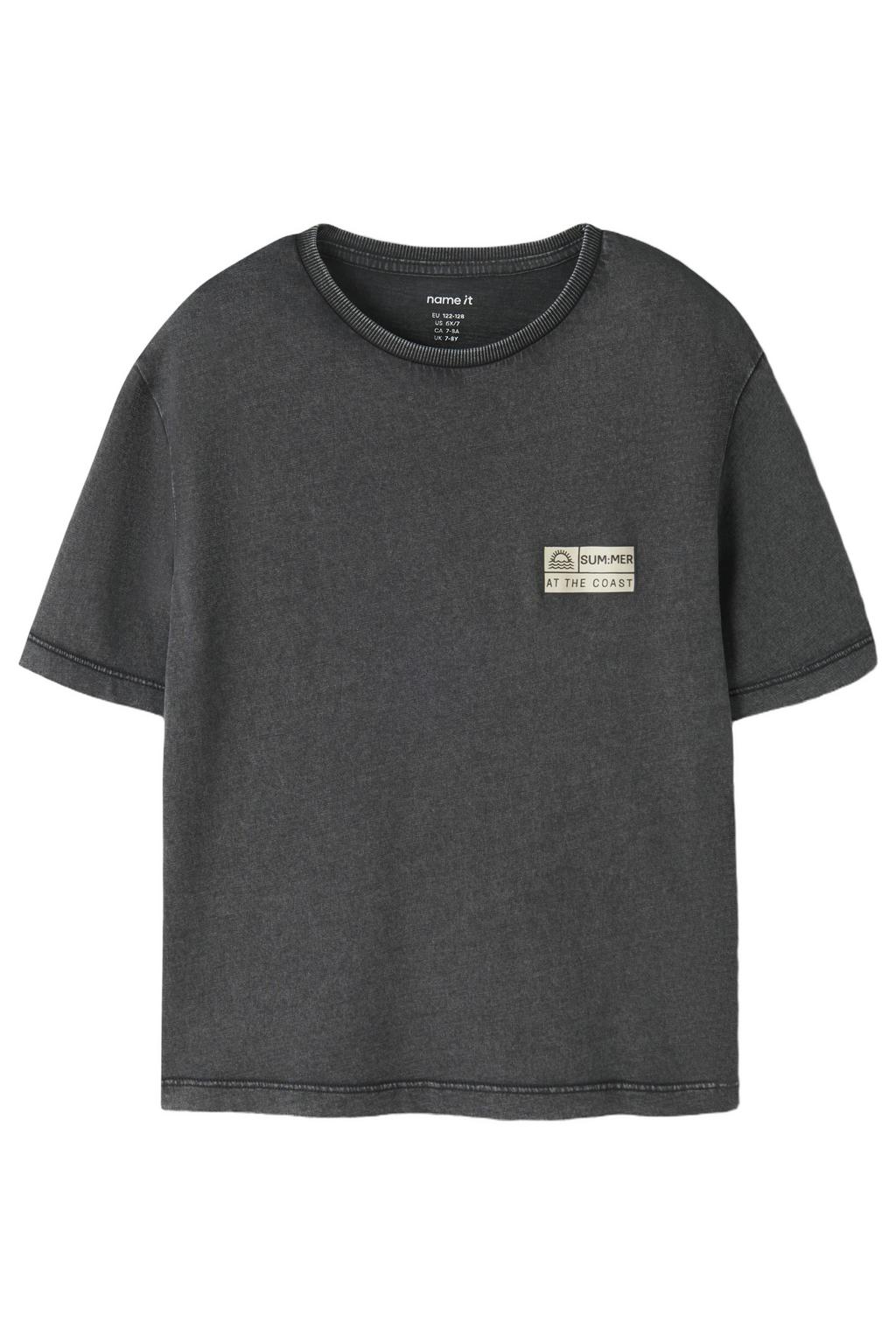 Zwarte jongens NAME IT KIDS T-shirt van katoen met printopdruk, korte mouwen en ronde hals