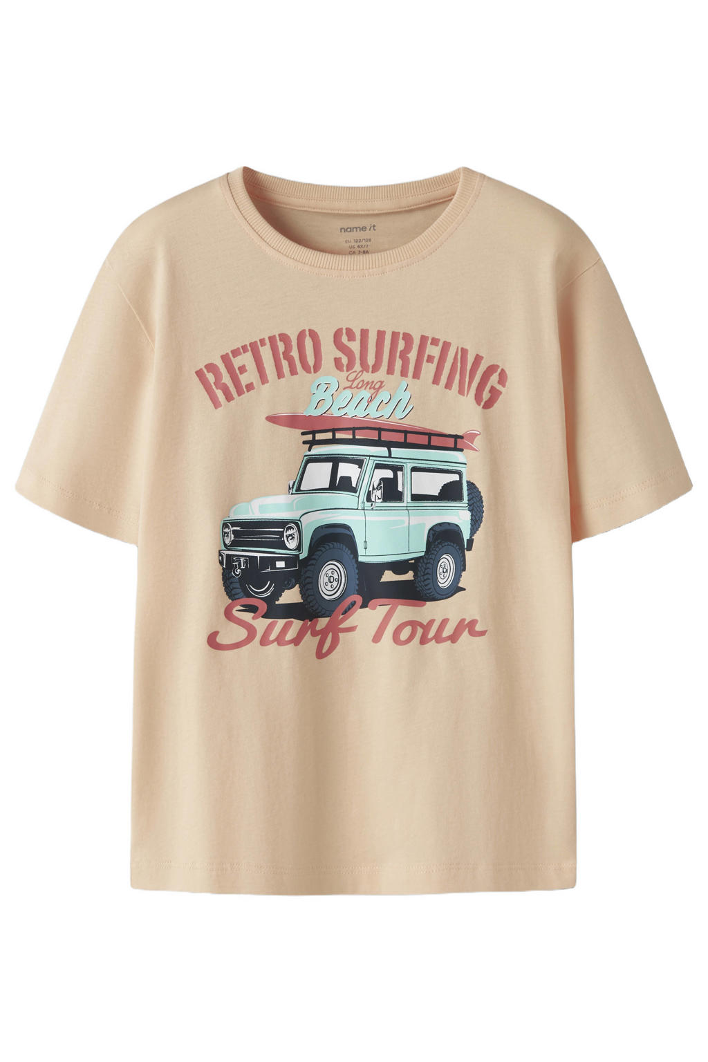 Oranje jongens NAME IT KIDS T-shirt van katoen met printopdruk, korte mouwen en ronde hals