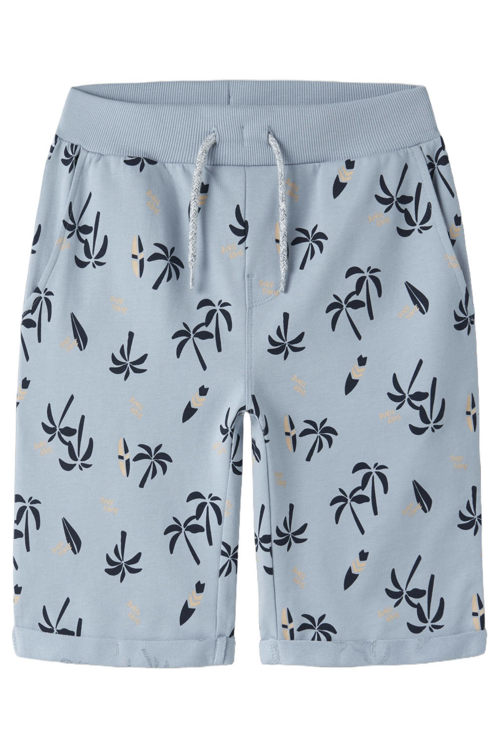 Donkerblauwe jongens NAME IT KIDS regular sweatshort van katoen met elastische tailleband met koord
