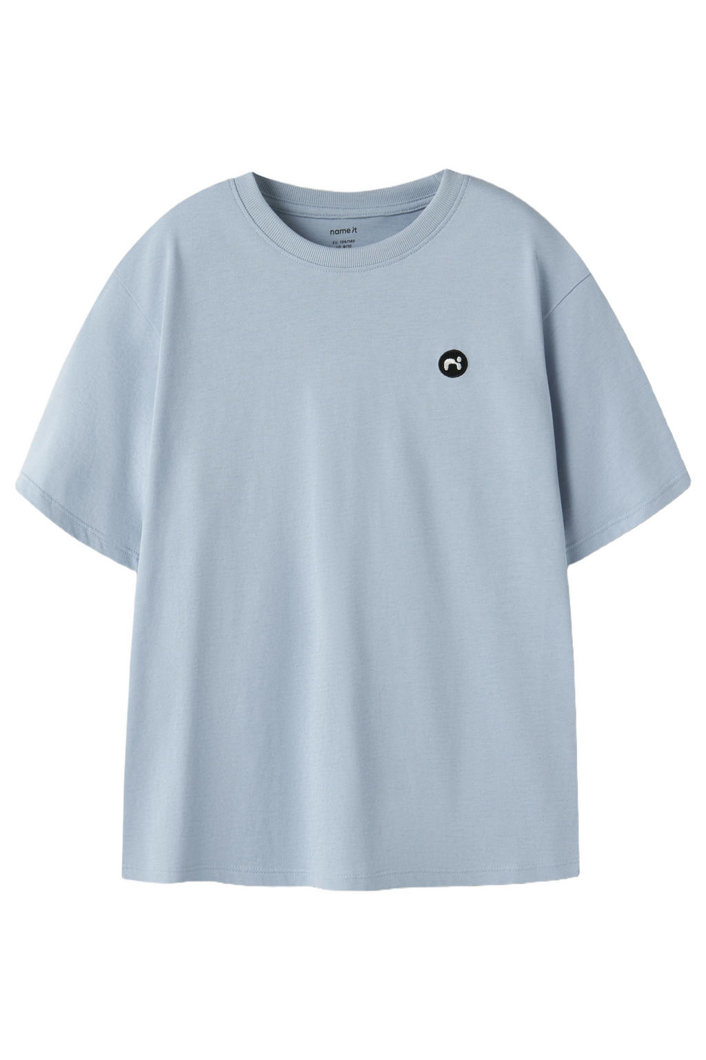 Lichtblauwe jongens NAME IT KIDS T-shirt van katoen met effen, korte mouwen en ronde hals