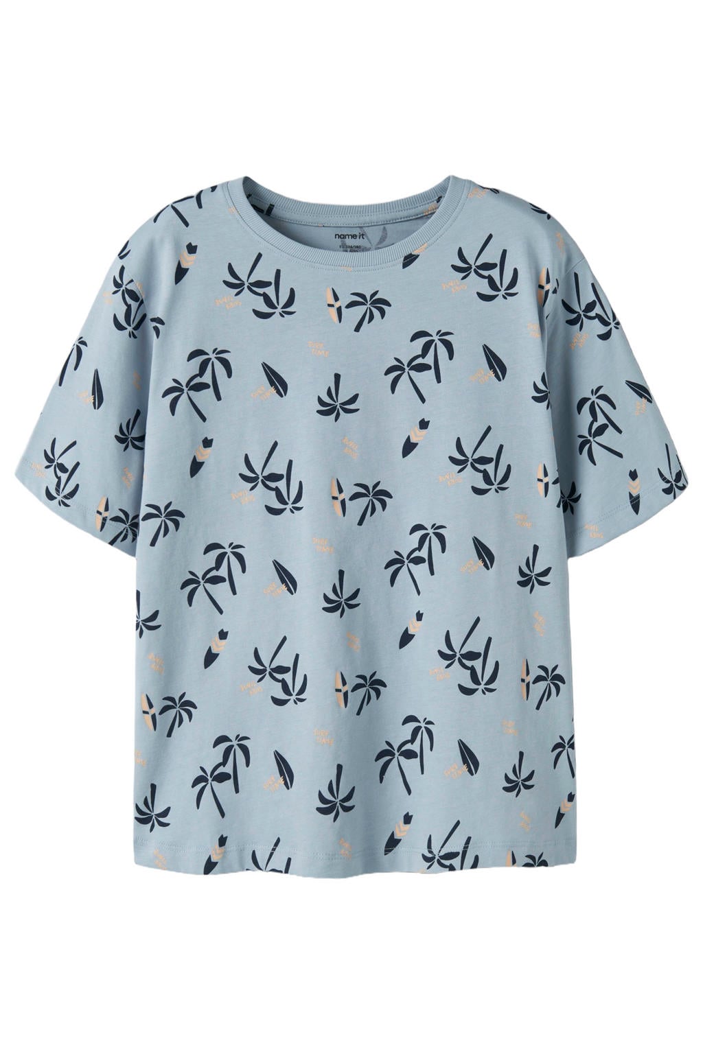 Lichtblauw en donkerblauwe jongens NAME IT KIDS T-shirt van katoen met korte mouwen en ronde hals
