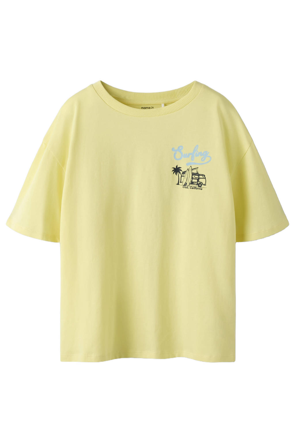 Gele jongens NAME IT KIDS T-shirt van katoen met backprint, korte mouwen en ronde hals