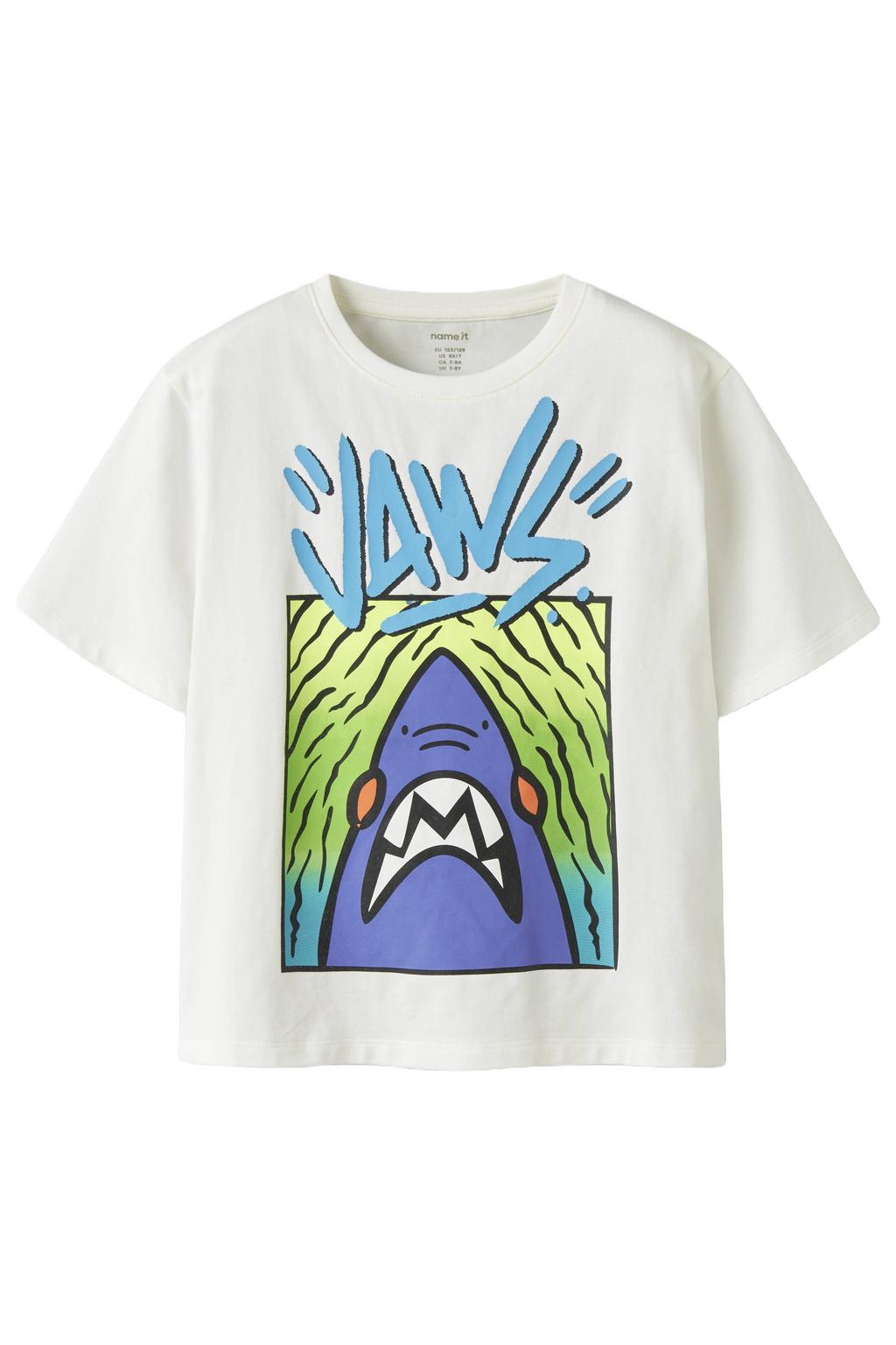 Witte jongens NAME IT KIDS T-shirt van stretchkatoen met printopdruk, korte mouwen en ronde hals