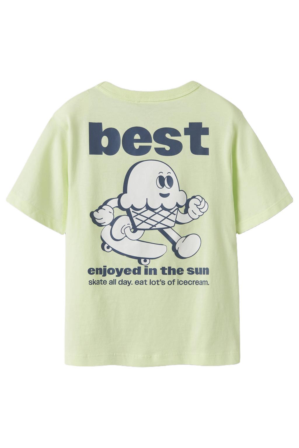 Limegroene jongens NAME IT KIDS T-shirt groen van katoen met backprint en korte mouwen