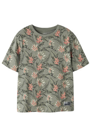 gebloemde T-shirt groen