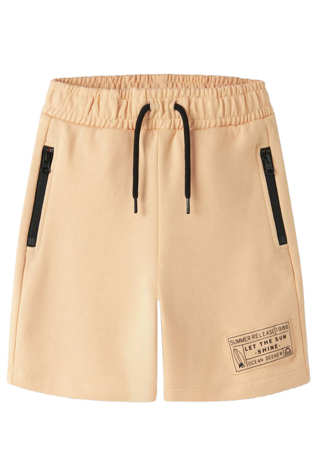 Oranje jongens NAME IT KIDS regular sweatshort licht van katoen met elastische tailleband met koord en tekst print
