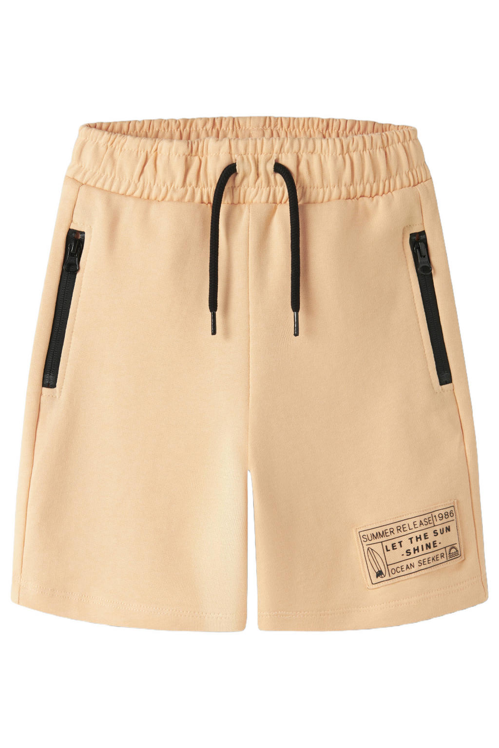 Oranje jongens NAME IT KIDS regular sweatshort licht van katoen met elastische tailleband met koord en tekst print