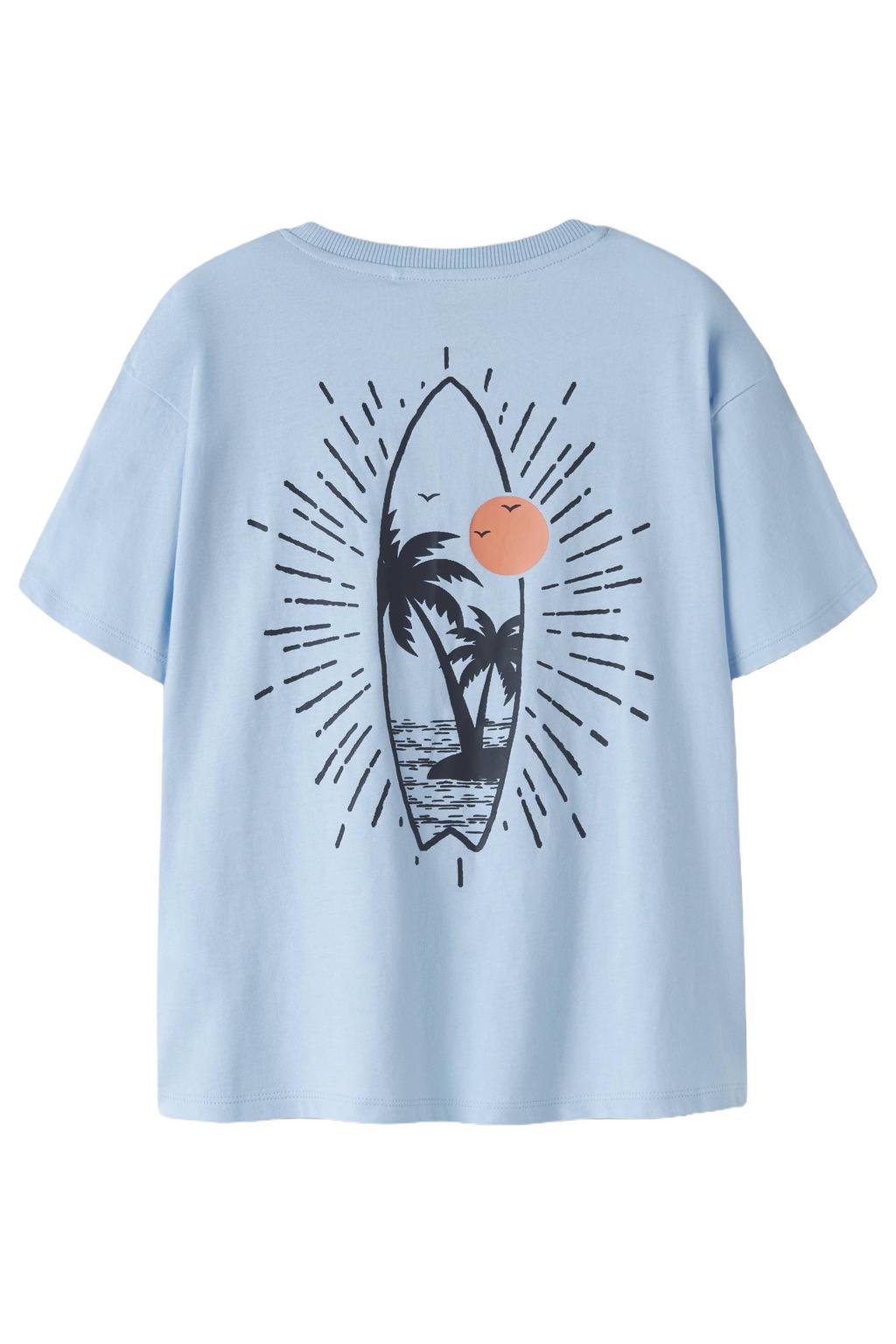 Lichtblauwe jongens NAME IT KIDS T-shirt van katoen met backprint, korte mouwen en ronde hals