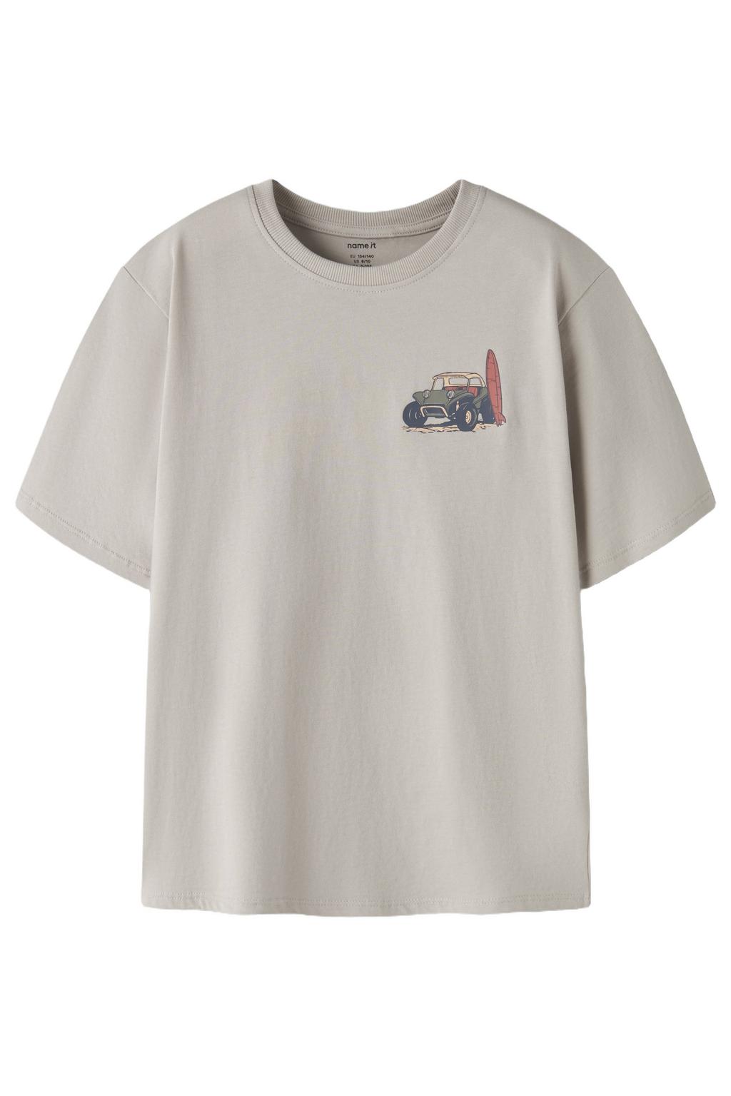 Grijze jongens NAME IT KIDS T-shirt van katoen met backprint, korte mouwen en ronde hals