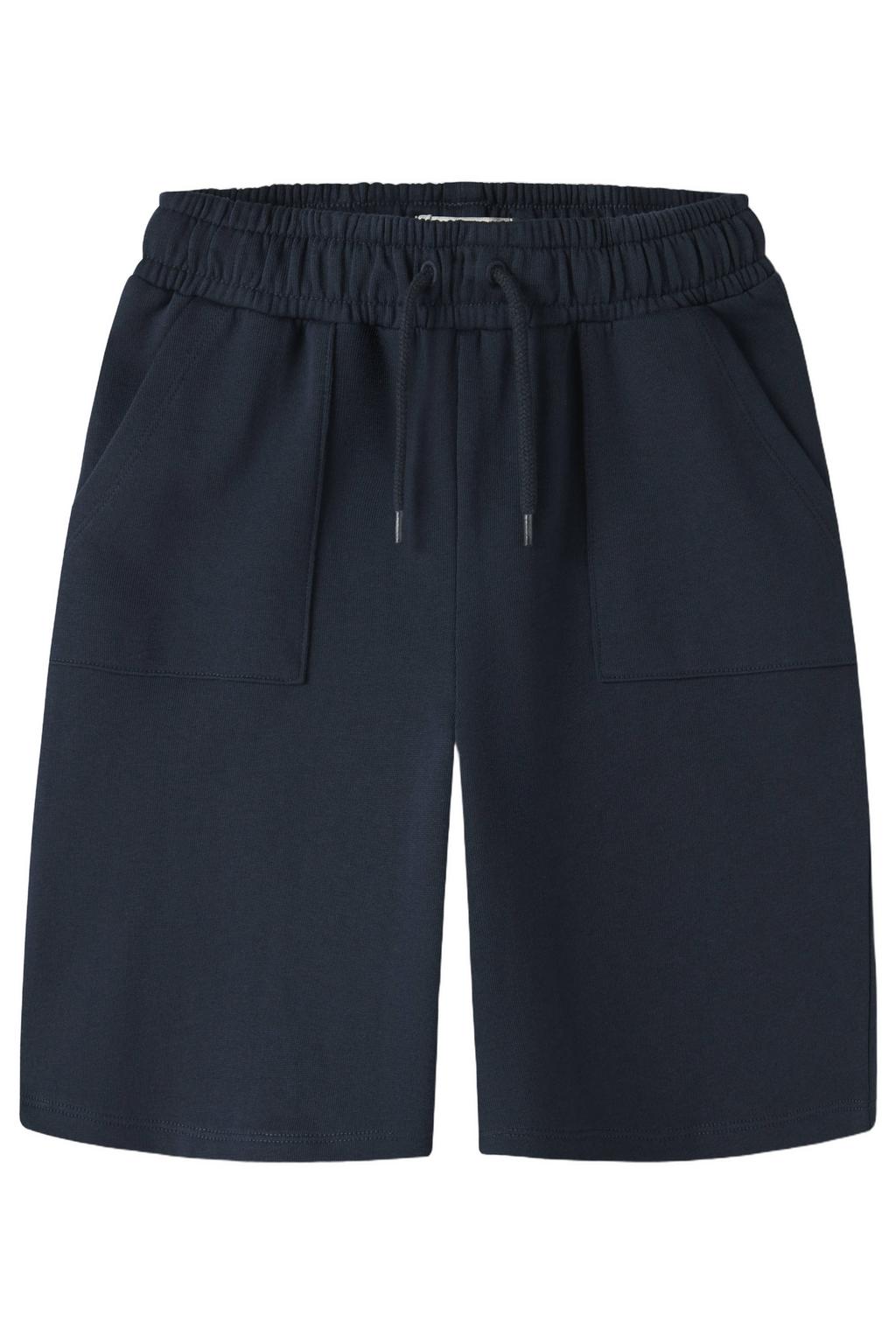 Donkerblauwe jongens NAME IT KIDS relaxed sweatshort van katoen met elastische tailleband met koord en effen