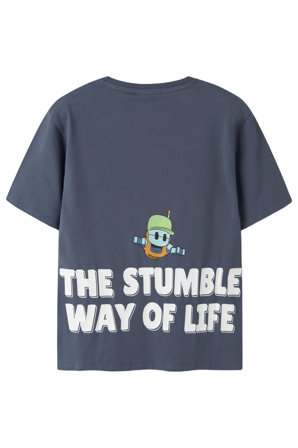 Blauwe jongens NAME IT KIDS T-shirt van stretchkatoen met backprint, korte mouwen en ronde hals