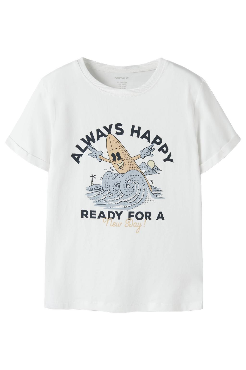 Witte jongens NAME IT KIDS T-shirt van stretchkatoen met printopdruk, korte mouwen en ronde hals