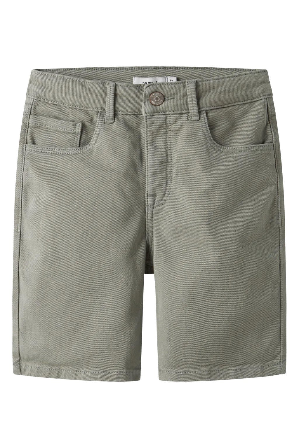 Grijsgroene jongens NAME IT KIDS regular bermuda short groen met rits- en haaksluiting en effen