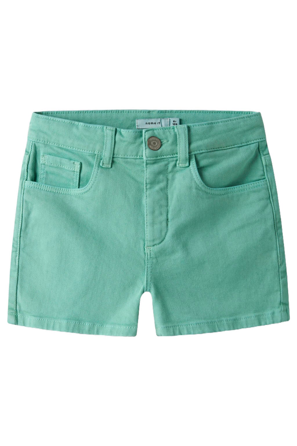 Groene meisjes NAME IT KIDS straight casual short van stretchkatoen met rits- en haaksluiting en effen