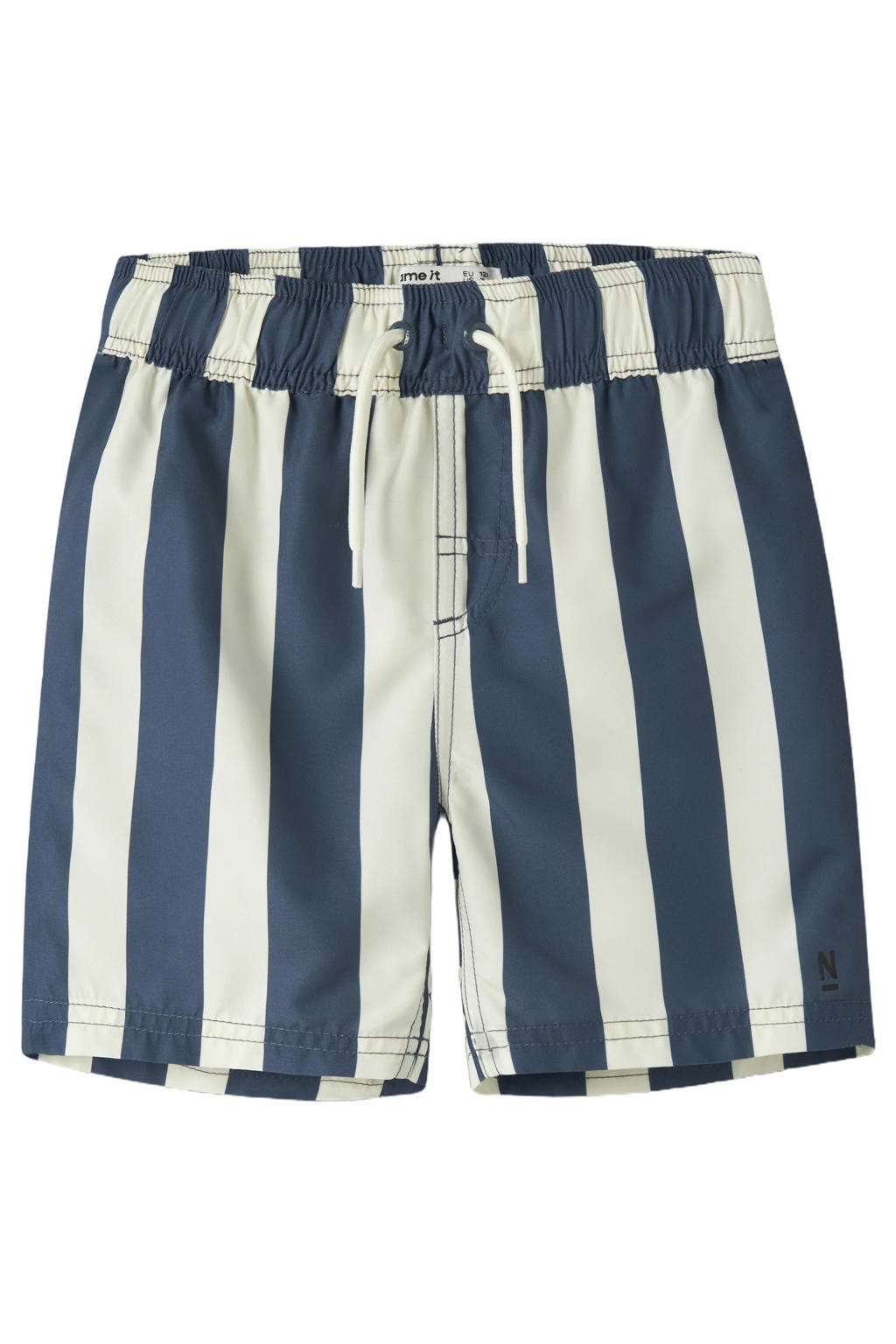 NAME IT KIDS gestreepte zwemshort donkerblauw/wit