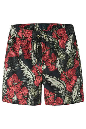 gebloemde zwemshort zwart/rood