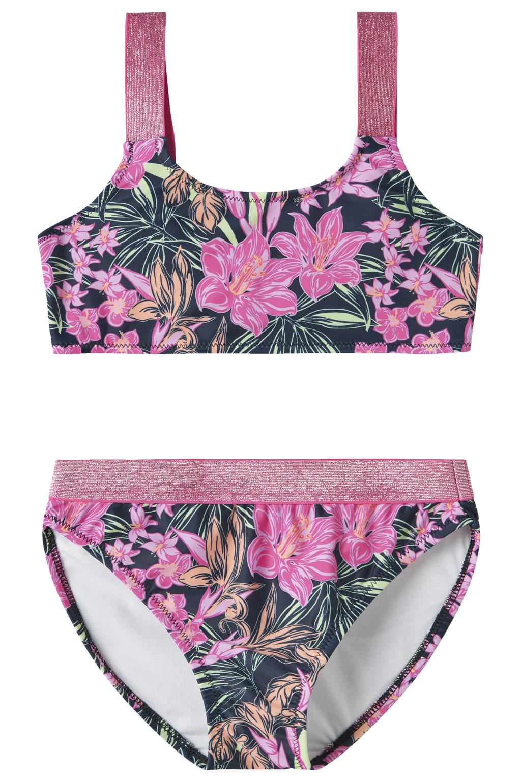 NAME IT KIDS crop bikini donkerblauw/roze