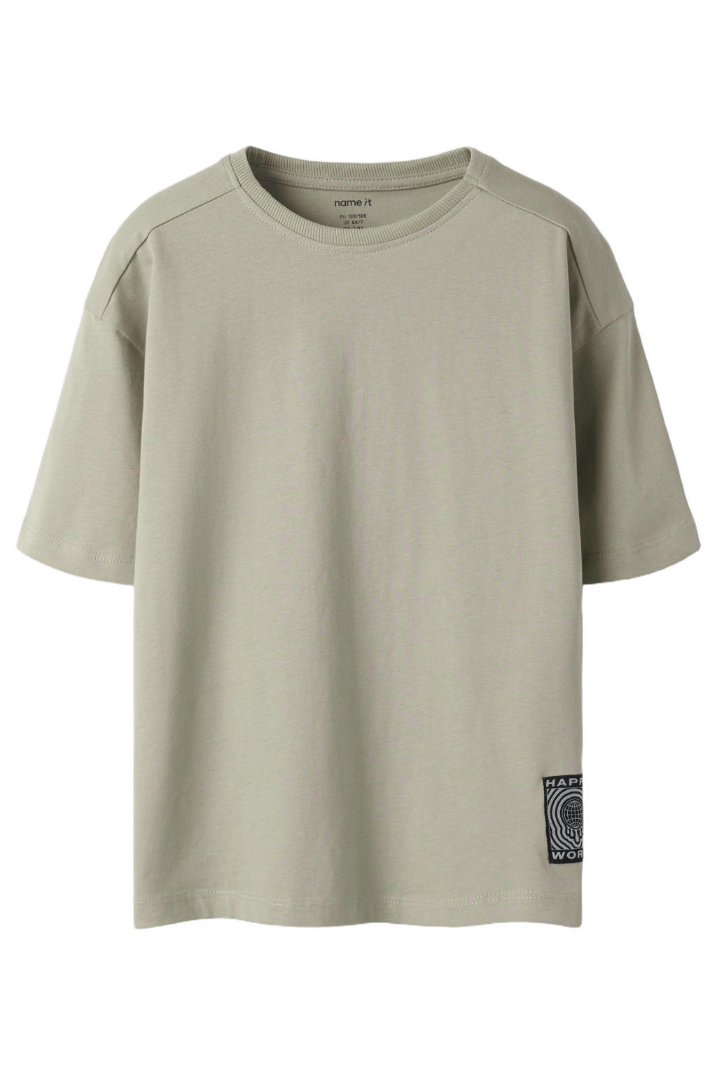 Zandkleurige jongens NAME IT KIDS T-shirt van katoen met printopdruk, korte mouwen en ronde hals