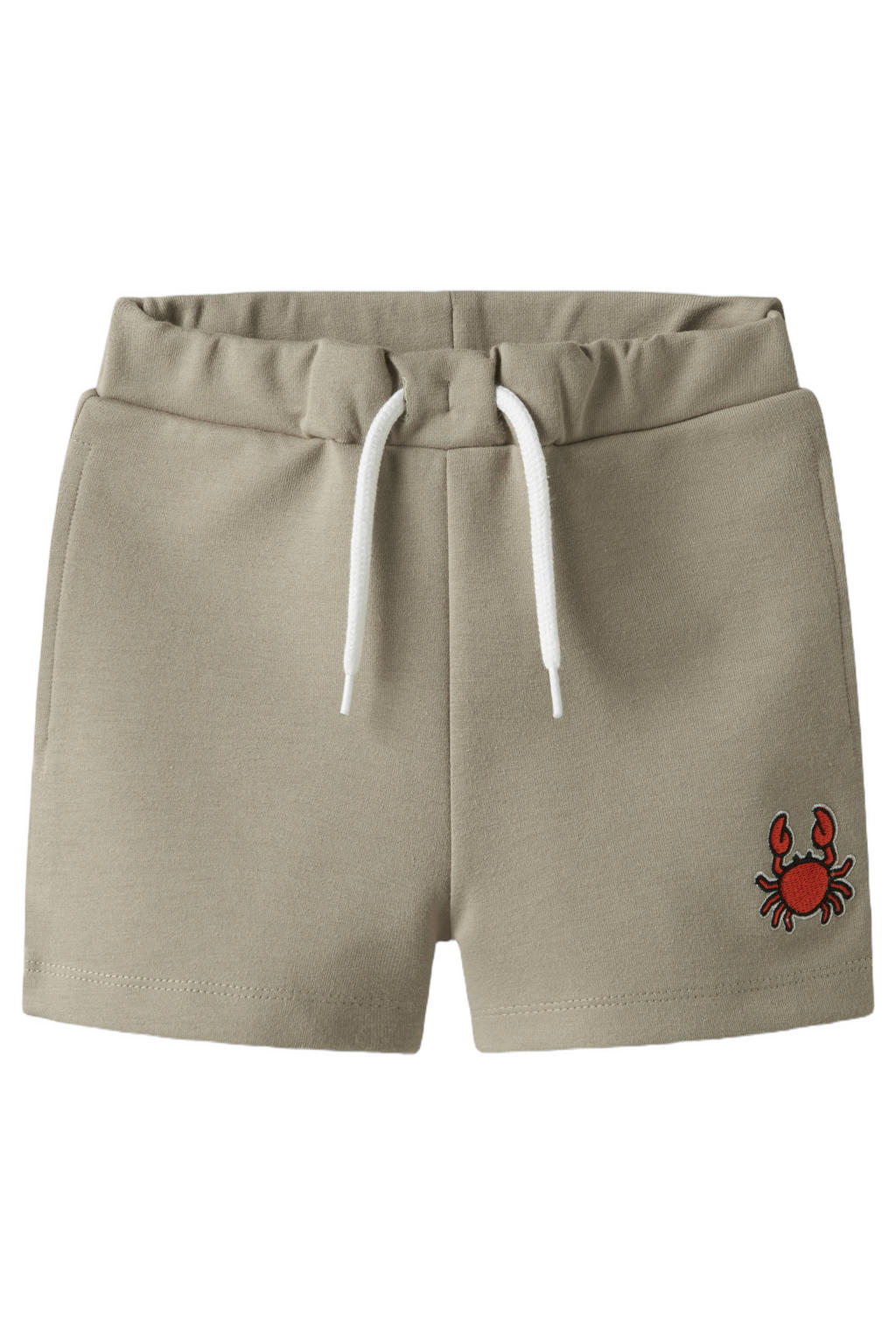Zandkleurige jongens NAME IT MINI regular sweatshort met elastische tailleband met koord en printopdruk