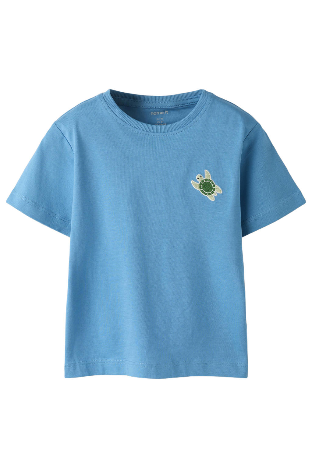 Blauwe jongens NAME IT MINI T-shirt van katoen met printopdruk, korte mouwen, ronde hals en borduursels