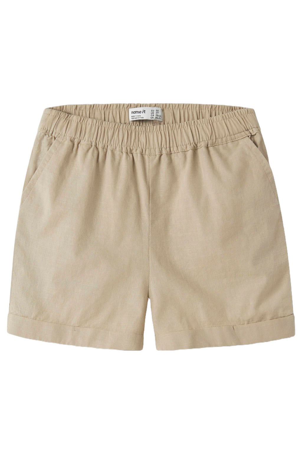 Zandkleurige jongens NAME IT MINI regular waist casual short van katoen met elastische tailleband en effen