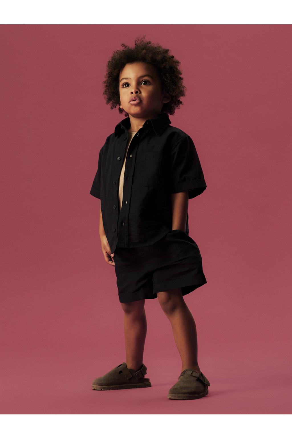 Donkerblauwe jongens NAME IT MINI regular waist casual short van katoen met elastische tailleband en effen