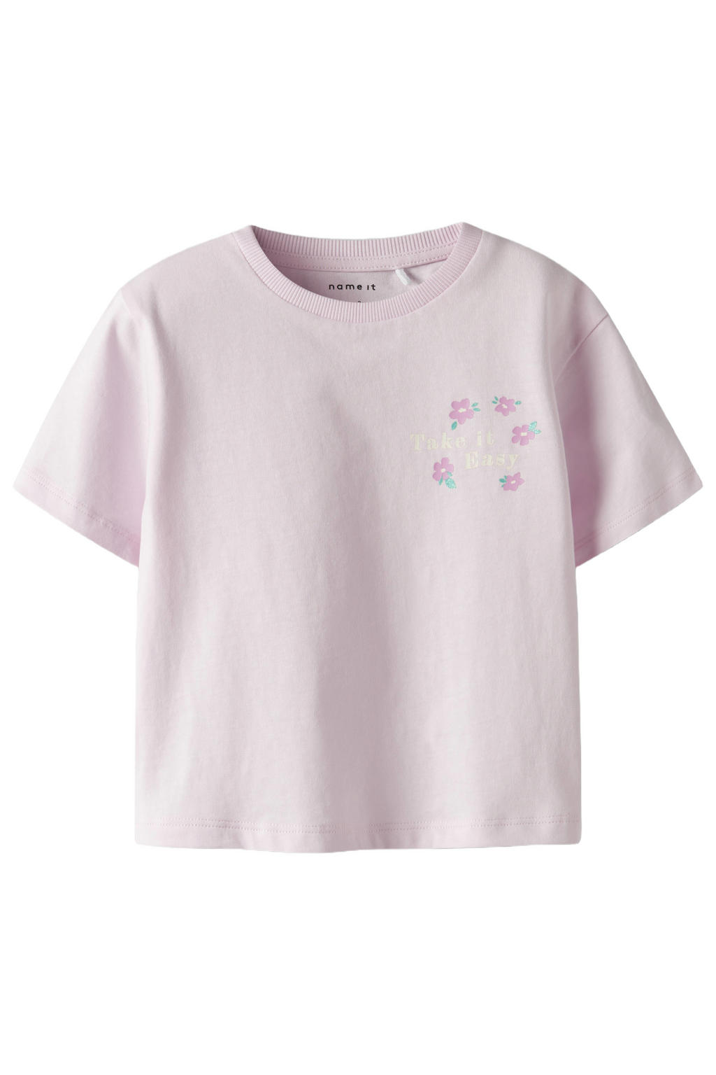 Lichtroze meisjes NAME IT MINI T-shirt van katoen met backprint, korte mouwen en ronde hals