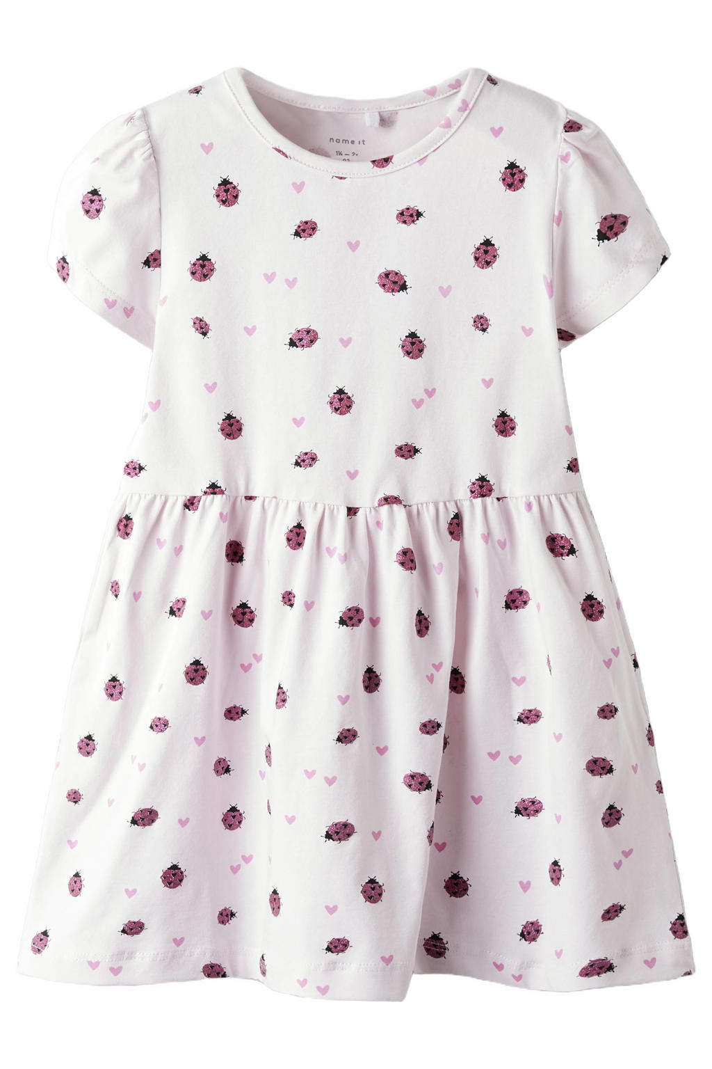 Lichtroze meisjes NAME IT MINI midi jurk van stretchkatoen met korte mouwen en ronde hals