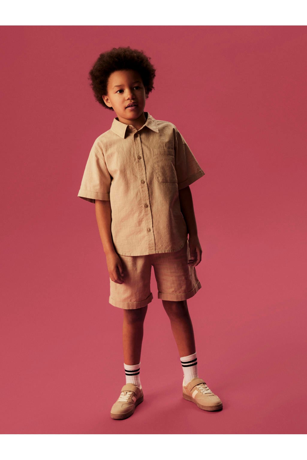 Grijsbruine jongens NAME IT KIDS regular casual short bruin van katoen met elastische tailleband en effen