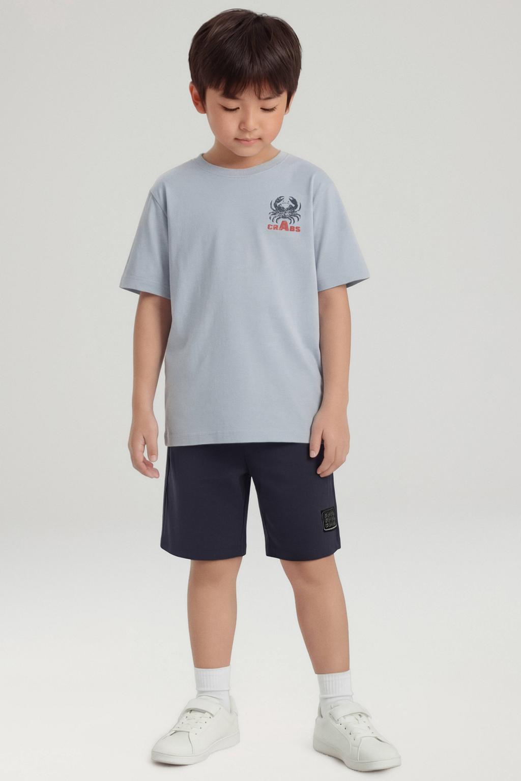 Donkerblauwe jongens NAME IT KIDS regular sweatshort met elastische tailleband met koord en printopdruk