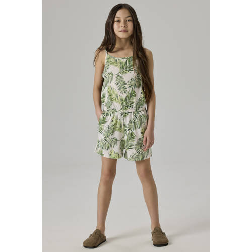 NAME IT KIDS playsuit met blad print groen/wit