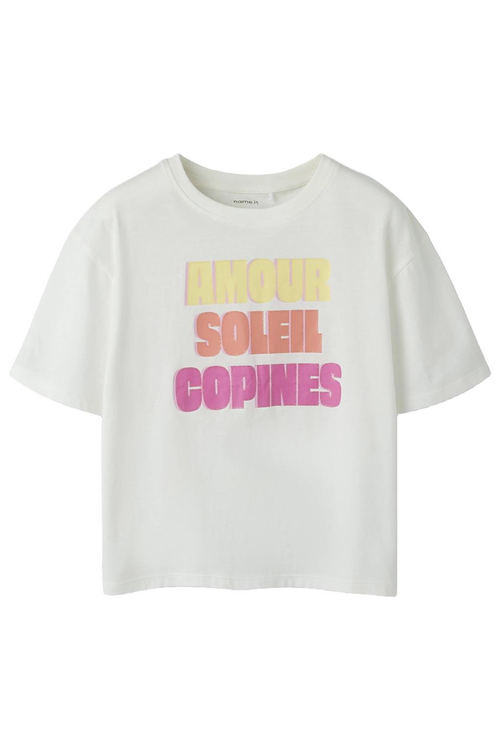 Witte meisjes NAME IT KIDS T-shirt van katoen met tekst print, korte mouwen en ronde hals