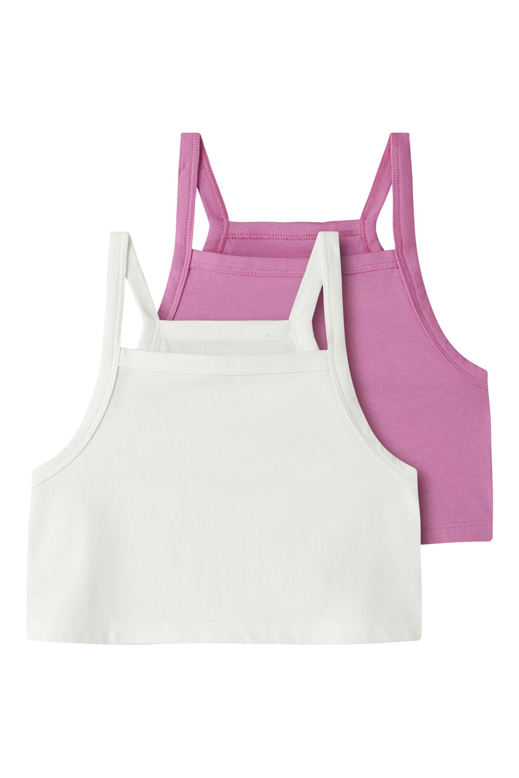 Set van 2 roze en witte meisjes NAME IT KIDS cropped top met effen, spaghettibandjes en vierkante hals