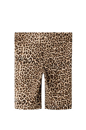 slim regular waist biker short met panterprint bruin
