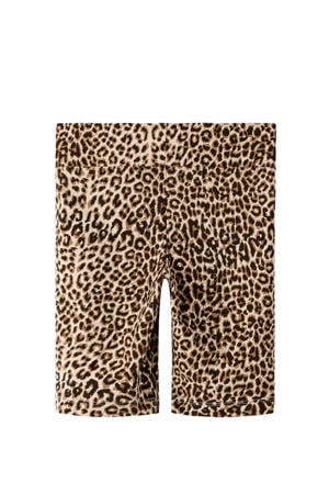 slim regular waist biker short met panterprint bruin