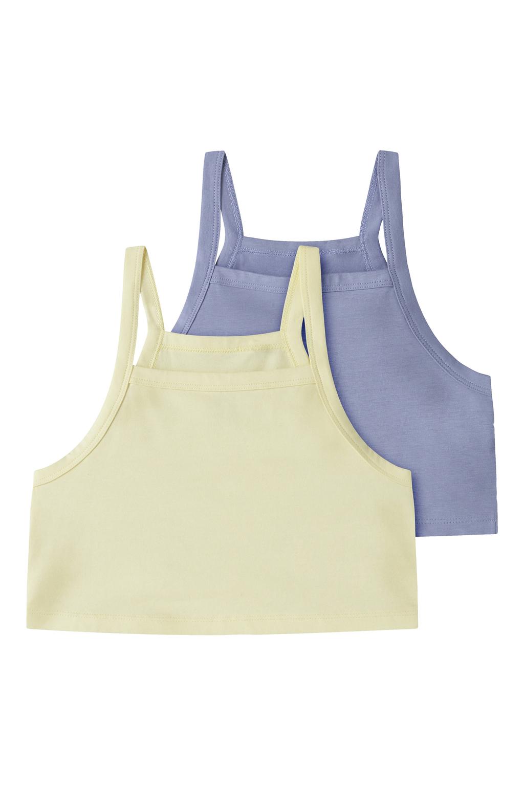 Set van 2 lichtgeel en paarse meisjes NAME IT KIDS cropped top met effen, spaghettibandjes en vierkante hals