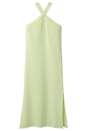 maxi one shoulder jurk rib groen