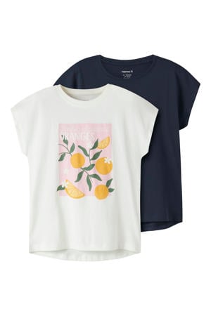 T-shirt - wit/donkerblauw (set van 2)