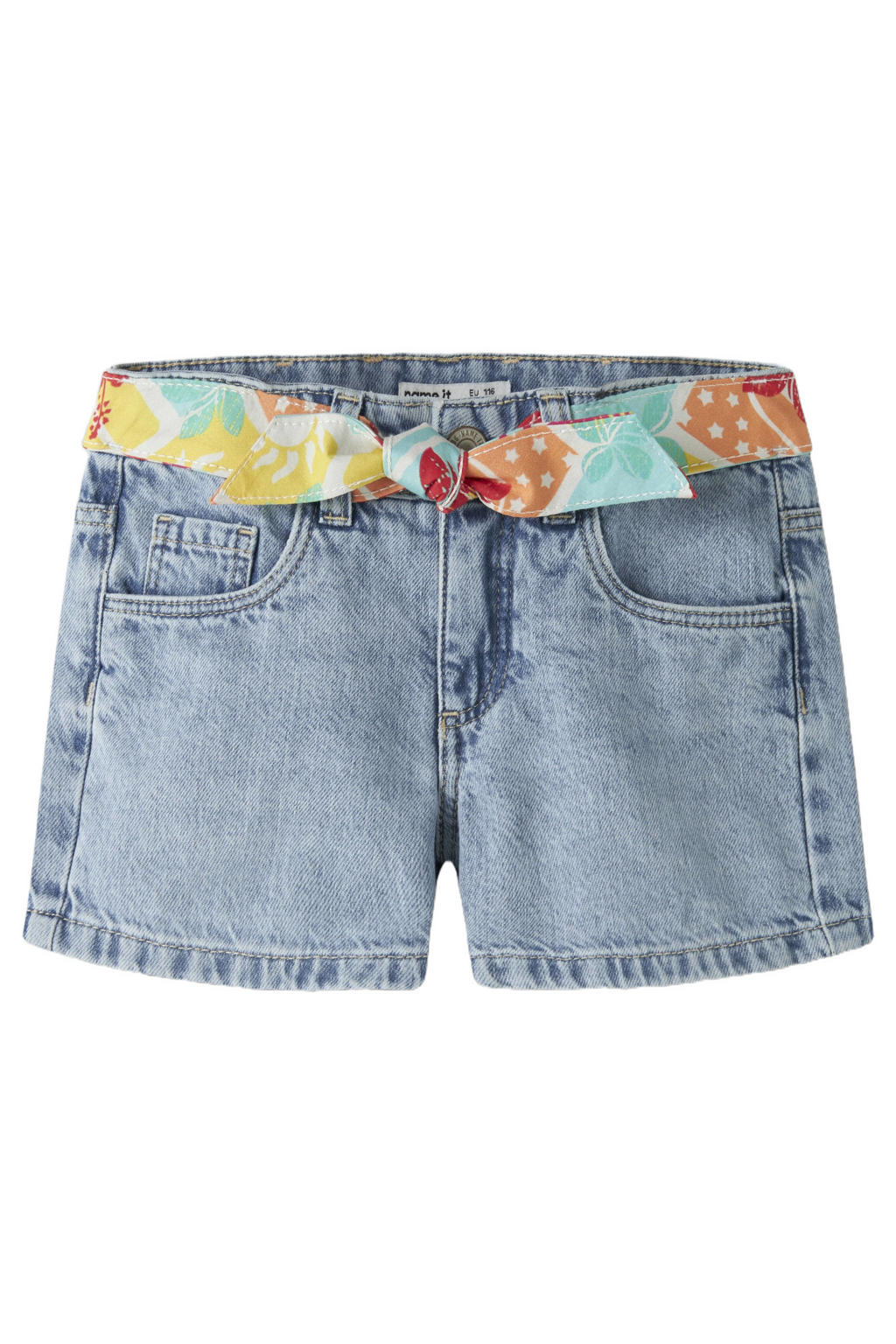 Light blue denim meisjes NAME IT KIDS regular waist short van denim met rits- en haaksluiting en effen