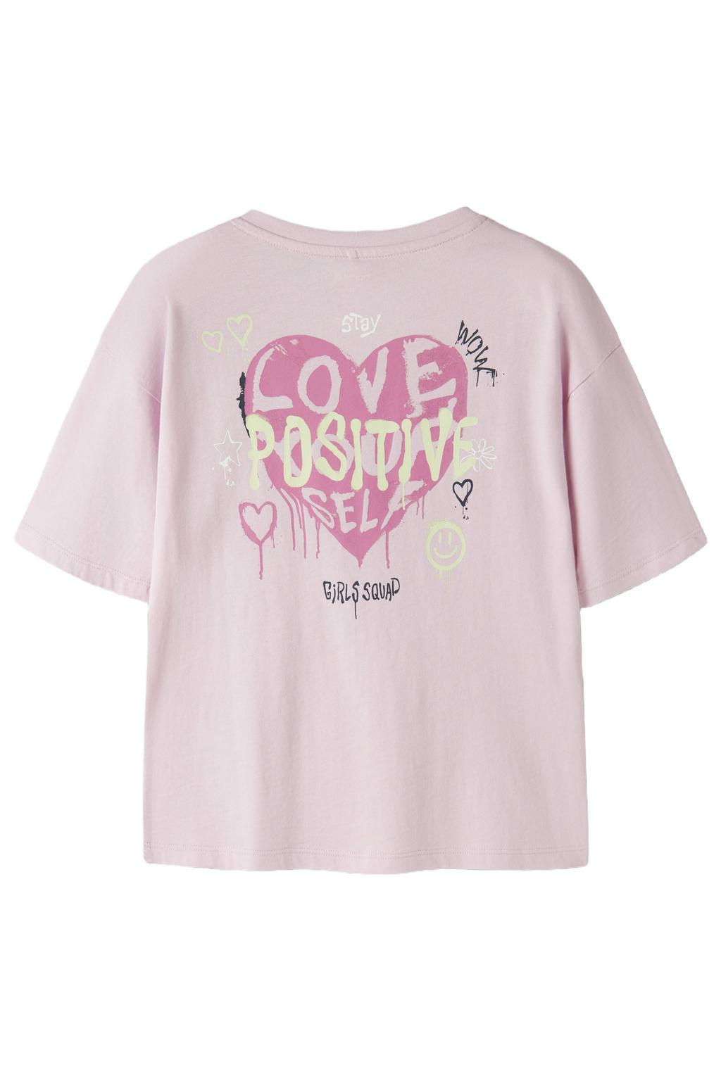Lichtroze meisjes NAME IT KIDS T-shirt van katoen met backprint, korte mouwen en ronde hals