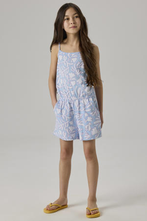 playsuit met blad print blauw