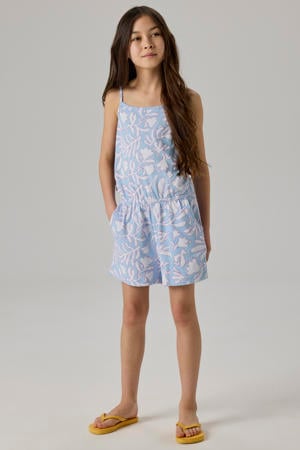 playsuit met blad print blauw