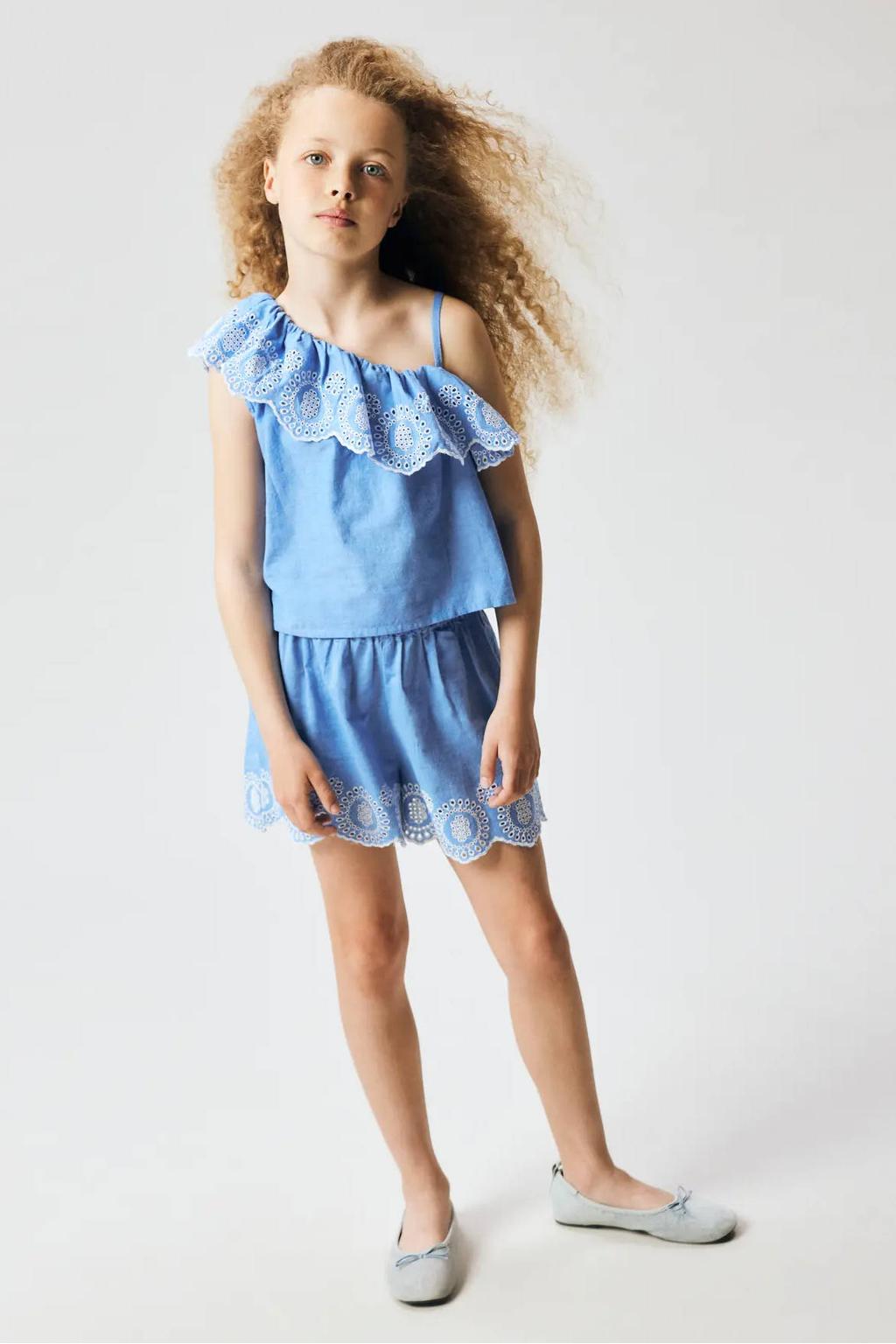 Blauw en witte meisjes NAME IT KIDS regular waist casual short broderie van katoen met elastische tailleband en meerkleurige print
