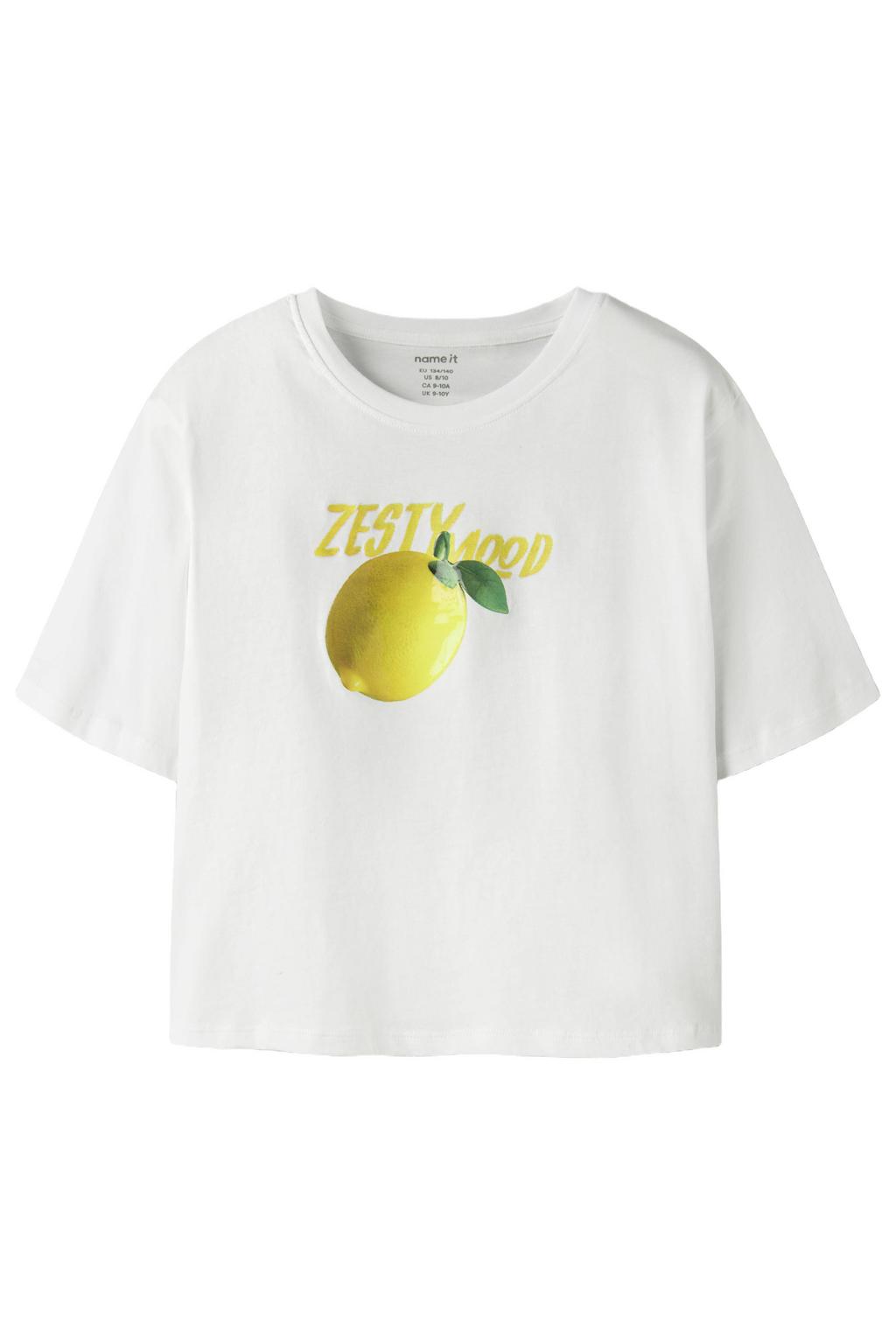 Witte meisjes NAME IT KIDS T-shirt van katoen met printopdruk, korte mouwen en ronde hals