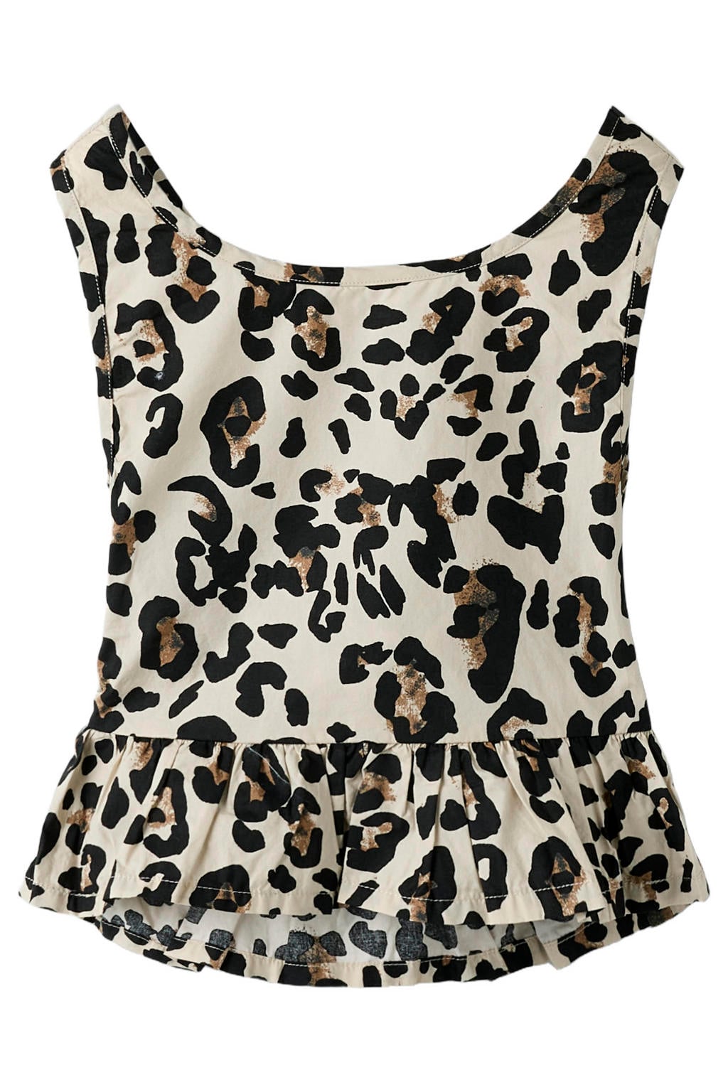 Beige, bruin en zwarte meisjes NAME IT KIDS top met dierenprint, ronde hals en smockwerk