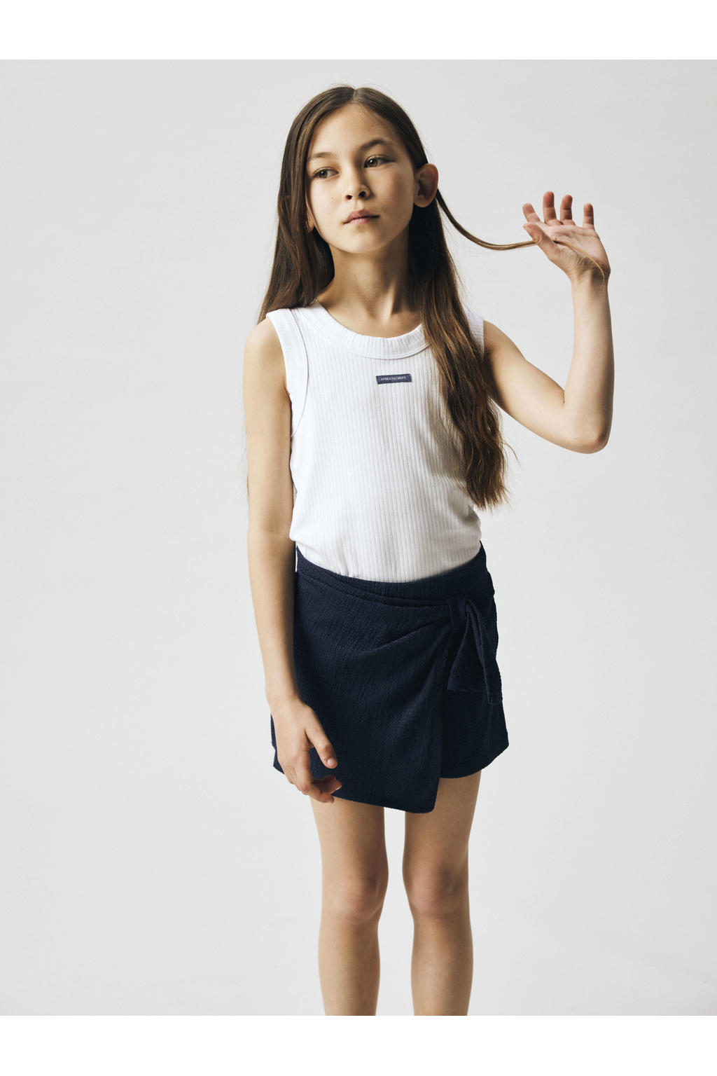 Donkerblauwe meisjes NAME IT KIDS skort gebreid van polyester met regular fit, elastische tailleband en effen