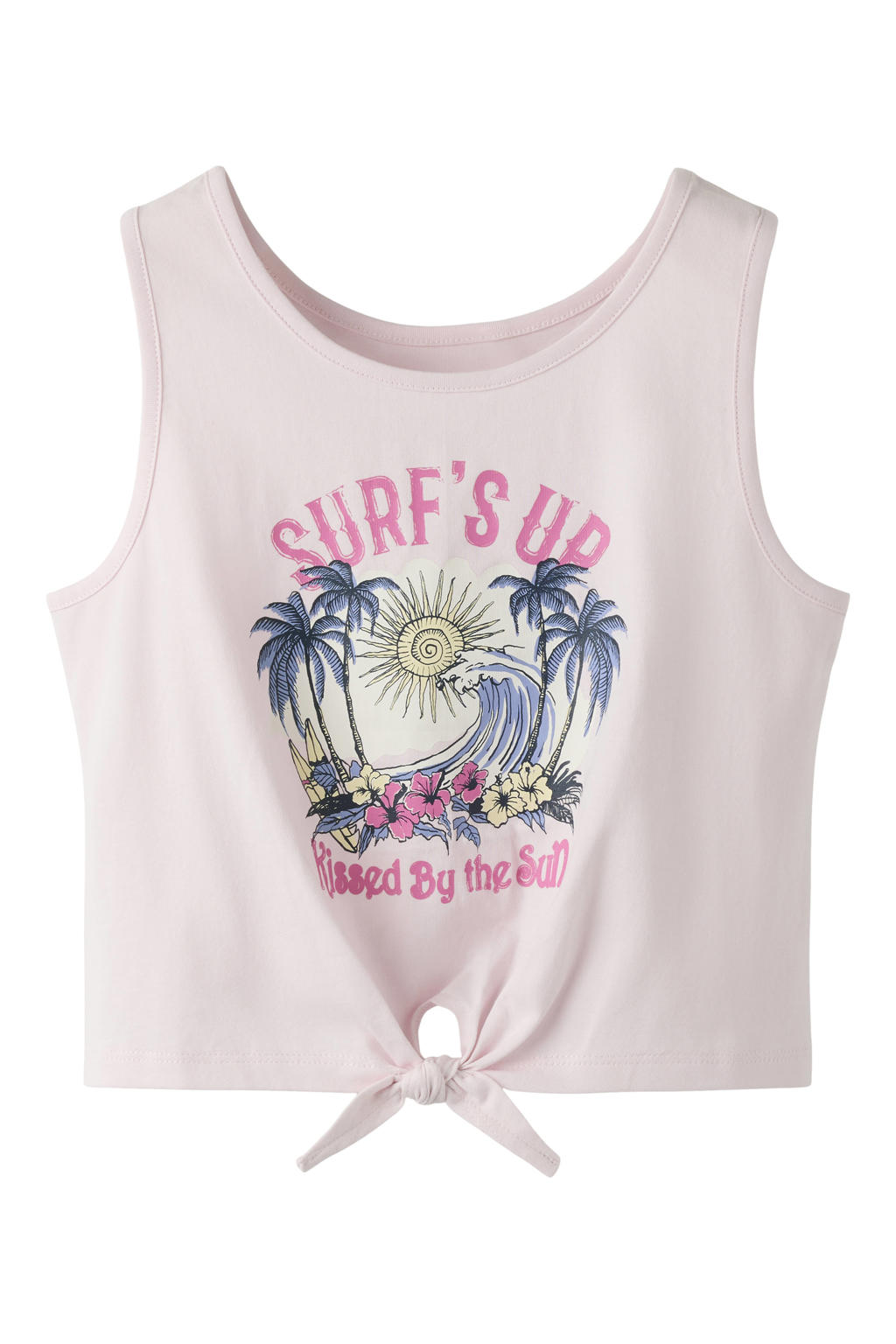 Lichtroze meisjes NAME IT KIDS cropped mouwloze top met ronde hals