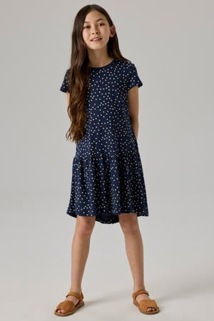 korte jurk met stippen donkerblauw
