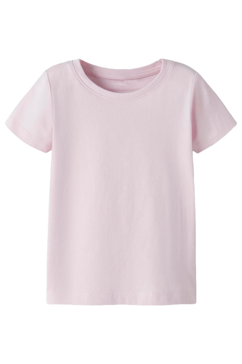 Roze meisjes NAME IT MINI T-shirt van stretchkatoen met effen, korte mouwen en ronde hals
